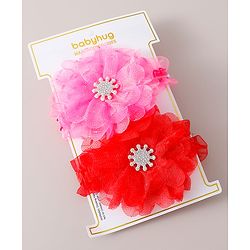Babyhug Free Size Headbands with Floral Applique Pack of 2 - Red & Dark Pink