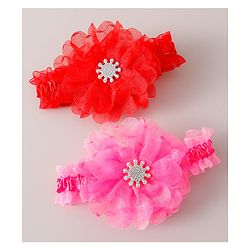 Babyhug Free Size Headbands with Floral Applique Pack of 2 - Red & Dark Pink
