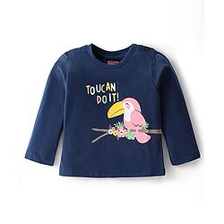Babyhug Cotton Knit Full Sleeves Night Suit With Tropical Toucan Print - Navy Blue & Pink