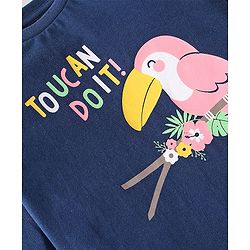 Babyhug Cotton Knit Full Sleeves Night Suit With Tropical Toucan Print - Navy Blue & Pink