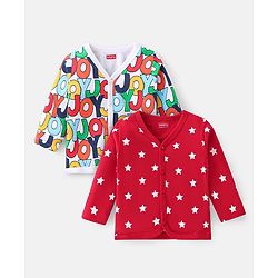 Babyhug 100% Cotton Interlock Knit Full Sleeves Vests Star Print Pack of 2 - Red