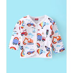 Babyhug 100% Cotton Full Sleeves Front Open Vests Stripes & Train Print Pack of 3- Blue Red & White