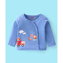 Babyhug 100% Cotton Full Sleeves Front Open Vests Stripes & Train Print Pack of 3- Blue Red & White