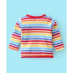 Babyhug 100% Cotton Full Sleeves Front Open Vests Stripes & Train Print Pack of 3- Blue Red & White