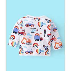 Babyhug 100% Cotton Full Sleeves Front Open Vests Stripes & Train Print Pack of 3- Blue Red & White