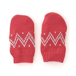 Babyhug 100% Organic Cotton Knit Pom Pom Cap With Mitten Chevron Print - Red