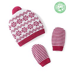 Babyhug Organic Cotton Knit Woollen Cap & Mittens Set Red - Diameter 10.5 cm