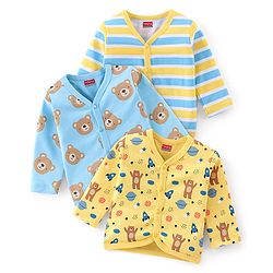 Babyhug 100% Cotton Knit Full Sleeves Bear Print Vests Pack of 3 - Multicolour
