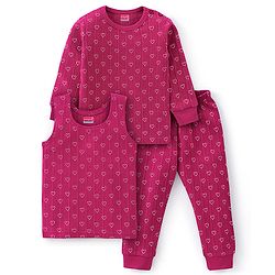 Babyhug Cotton Full Sleeves Vest Pullover & Bottom Thermal Wear Combo Heart Print Pack Of 3 - Purple
