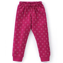 Babyhug Cotton Full Sleeves Vest Pullover & Bottom Thermal Wear Combo Heart Print Pack Of 3 - Purple