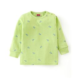 Babyhug Cotton Full Sleeves Vest Pullover & Bottom Thermal Wear Combo Pack Of 3 Paper Plane Print - Sunny Lime