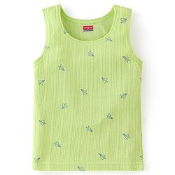 Babyhug Cotton Full Sleeves Vest Pullover & Bottom Thermal Wear Combo Pack Of 3 Paper Plane Print - Sunny Lime