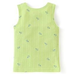 Babyhug Cotton Full Sleeves Vest Pullover & Bottom Thermal Wear Combo Pack Of 3 Paper Plane Print - Sunny Lime
