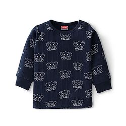 Babyhug Full Sleeves Elephant Print Thermal Vest  with Sando & Pajama - Navy Blue