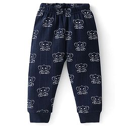 Babyhug Full Sleeves Elephant Print Thermal Vest  with Sando & Pajama - Navy Blue