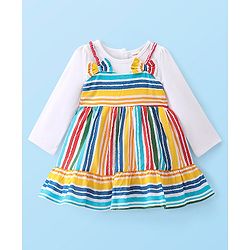 Babyhug Rayon Knit Frock With Full Sleeves Inner Tee Striped - Multicolour
