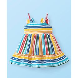 Babyhug Rayon Knit Frock With Full Sleeves Inner Tee Striped - Multicolour