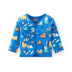 Babyhug 100% Cotton Full Sleeves Vests Stripes and Construction Print Pack of 3 - Blue Green and Yellow