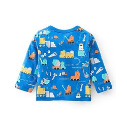 Babyhug 100% Cotton Full Sleeves Vests Stripes and Construction Print Pack of 3 - Blue Green and Yellow