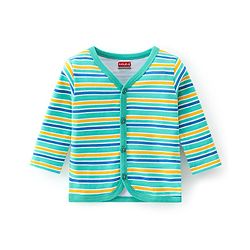 Babyhug 100% Cotton Full Sleeves Vests Stripes and Construction Print Pack of 3 - Blue Green and Yellow