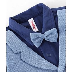 Babyhug Half Sleeves T-Shirt & Pant Set with Bow Applique & Waistcoat Detailing Solid Colour - Purple & Blue