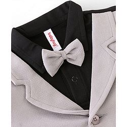 Babyhug Half Sleeves T-Shirt & Pant Set with Bow Applique & Waistcoat Detailing Solid Colour - Black & Grey