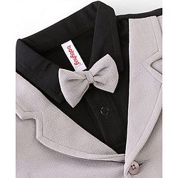 Babyhug Half Sleeves T-Shirt & Pant Set with Bow Applique & Waistcoat Detailing Solid Colour - Black & Grey