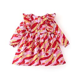 Babyhug Rayon Woven Full Sleeves Floral Printed Frock with Frill Detailing & Head Band - Red