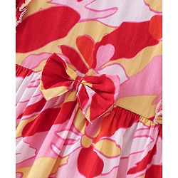 Babyhug Rayon Woven Full Sleeves Floral Printed Frock with Frill Detailing & Head Band - Red