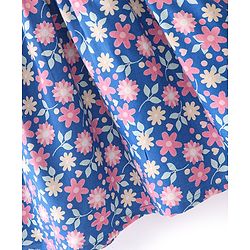 Babyhug Rayon Full Sleeves  Floral Printed Dress with Frill Detailing & Headband - Navy Blue