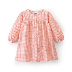 Babyhug Cotton Rayon Woven Full Sleeves Checked Frock with Bloomer and Headband - Peach