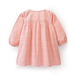 Babyhug Cotton Rayon Woven Full Sleeves Checked Frock with Bloomer and Headband - Peach