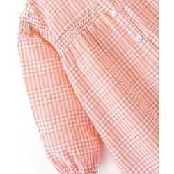 Babyhug Cotton Rayon Woven Full Sleeves Checked Frock with Bloomer and Headband - Peach