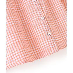 Babyhug Cotton Rayon Woven Full Sleeves Checked Frock with Bloomer and Headband - Peach
