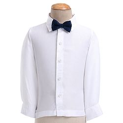 Babyhug Woven Full Sleeves Textured Party Suit with Bow Tie - White & Blue