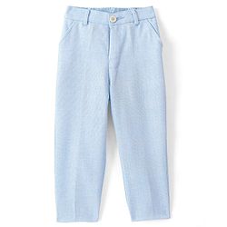Babyhug Woven Full Sleeves Textured Party Suit with Bow Tie - White & Blue