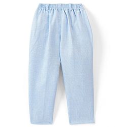 Babyhug Woven Full Sleeves Textured Party Suit with Bow Tie - White & Blue