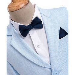 Babyhug Woven Full Sleeves Textured Party Suit with Bow Tie - White & Blue