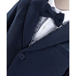 Babyhug Woven Full Sleeves 4 Piece Stretch Party Suit with Bow - White & Blue