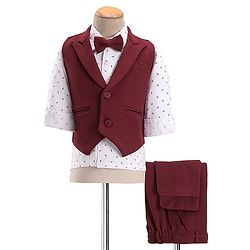 Babyhug Woven Full Sleeves Three Piece Solid Colour Party Suit with Bow - Dart Red