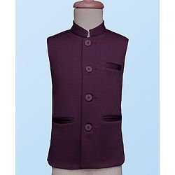 Babyhug Woven Full Sleeves Stretch Fit Party Suit With Waist Coat - White & Wine