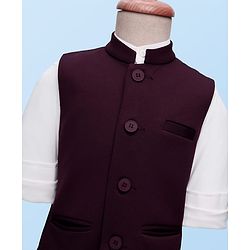 Babyhug Woven Full Sleeves Stretch Fit Party Suit With Waist Coat - White & Wine