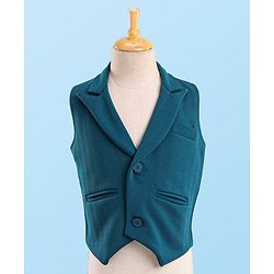Babyhug Woven Full Sleeves Stretch Fit Party Suit With Waist Coat & Bow -  White & Dark Blue