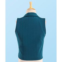 Babyhug Woven Full Sleeves Stretch Fit Party Suit With Waist Coat & Bow -  White & Dark Blue