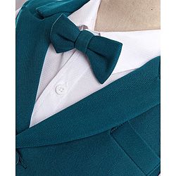 Babyhug Woven Full Sleeves Stretch Fit Party Suit With Waist Coat & Bow -  White & Dark Blue
