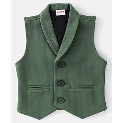 Babyhug Woven with Stretch Full Sleeves Three Pieces Party Suit with Bow - Green & White