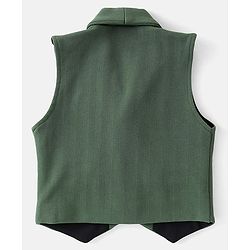 Babyhug Woven with Stretch Full Sleeves Three Pieces Party Suit with Bow - Green & White