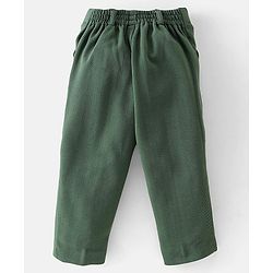 Babyhug Woven with Stretch Full Sleeves Three Pieces Party Suit with Bow - Green & White