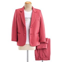 Babyhug Woven Full Sleeves Stretch Party Suit & T-Shirt with Text Print - White & Salmon Pink