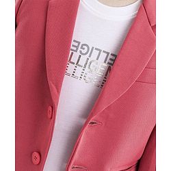 Babyhug Woven Full Sleeves Stretch Party Suit & T-Shirt with Text Print - White & Salmon Pink